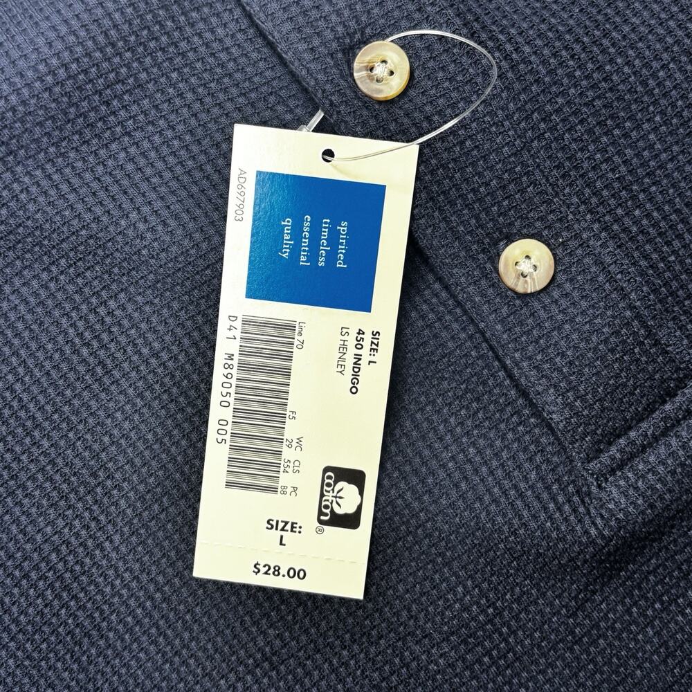 Covington Long Sleeve Henley Waffle Shirt Mens Size Large NEW Indigo Blue - Picture 4 of 6